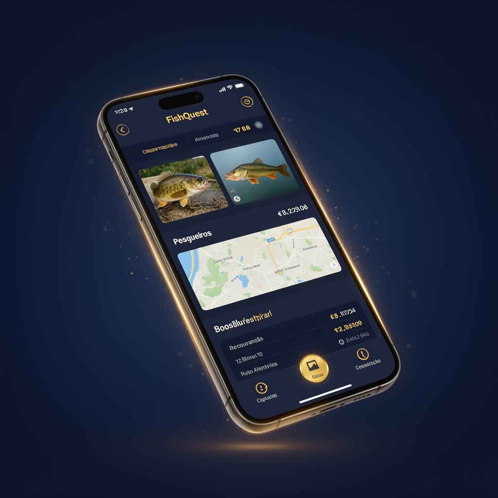 Aplicativo FishQuest em um smartphone